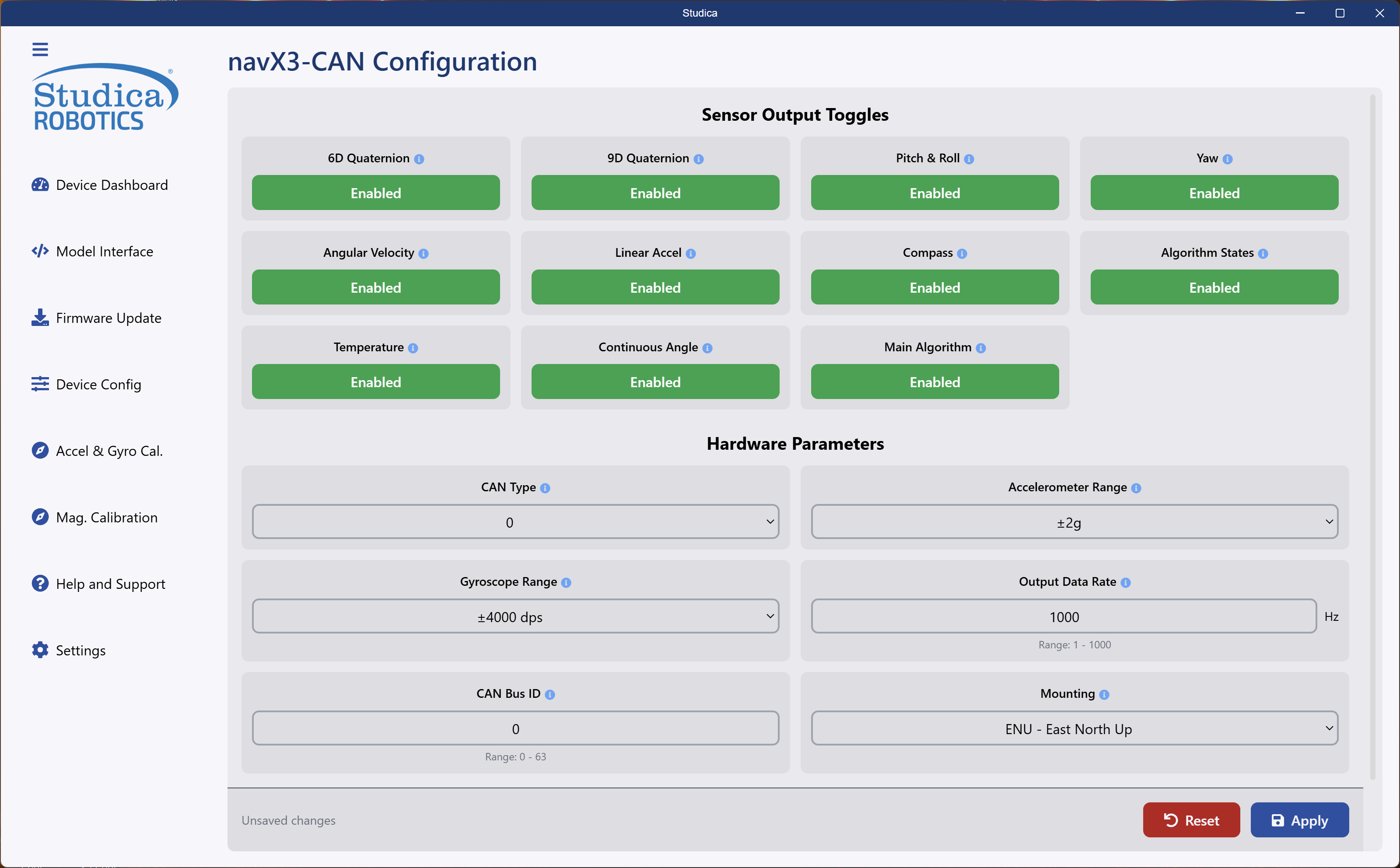 NavX3 config update screen